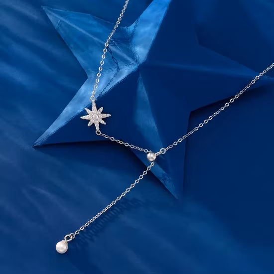 Collier pendentif en alliage de zinc plaqué argent platine avec strass pour filles et femmes