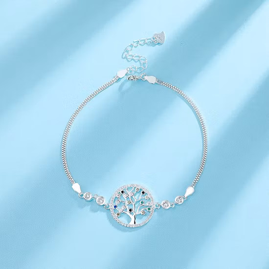 Bracelet d'arbre coloré en argent sterling 925 à la mode avec CZ transparent en placage d'argent pour la vente en gros